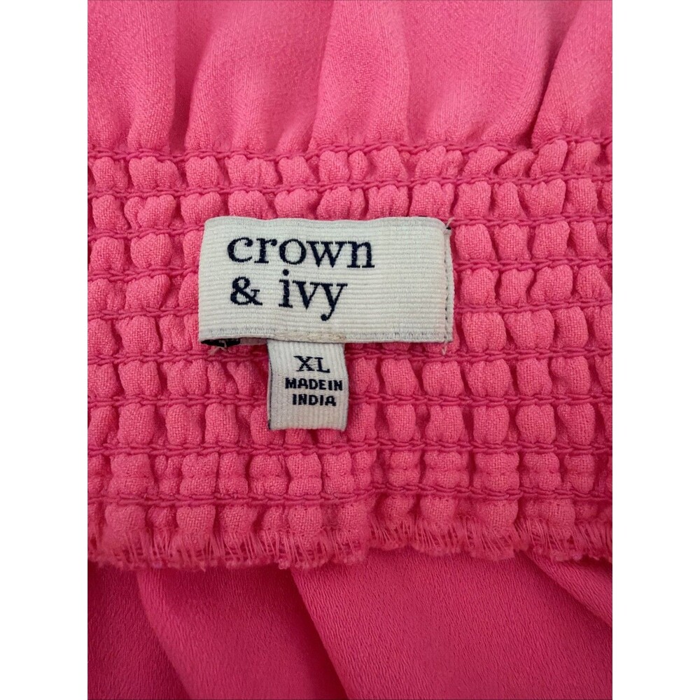 Crown & Ivy Off On Shoulder Shirt Top Womens Sz XL Neon Pink Smocked Stretch EUC - Picture 4 of 11